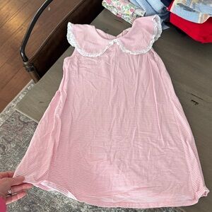 Pink Striped Kids Dress with White Lace Collar